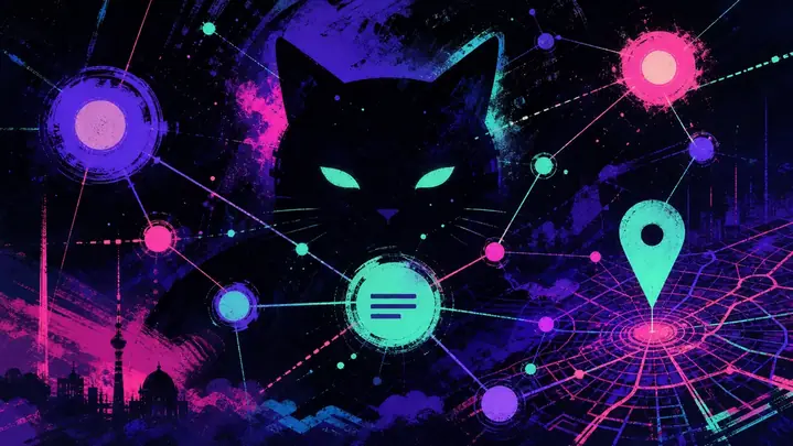 Abstrakte Catpunk-Illustration zum Thema KI-Suche & GEO