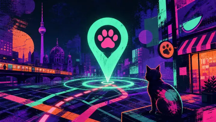 Abstrakte Karte mit Neon-Signalen für lokales Performance Marketing